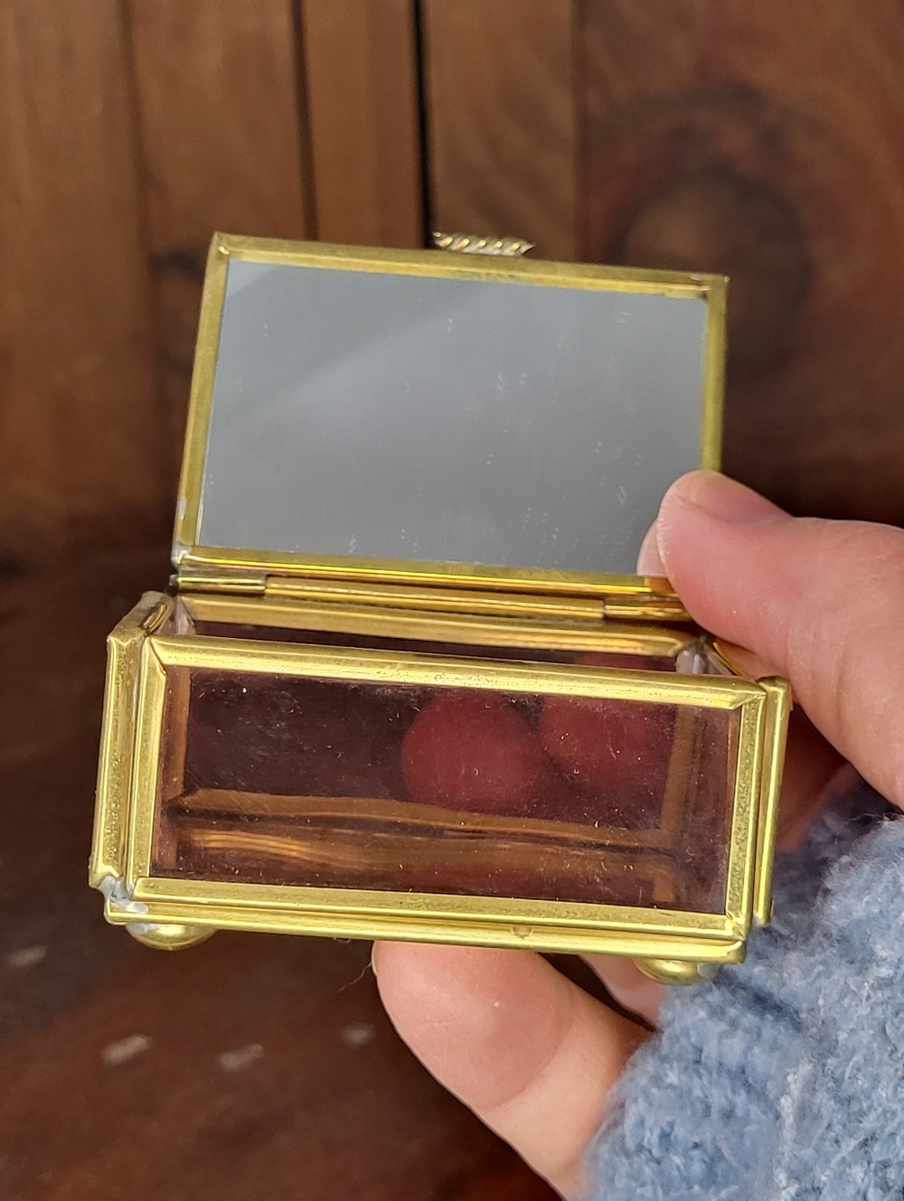 Copper Glass Trinket Jewelry Box with Mirror